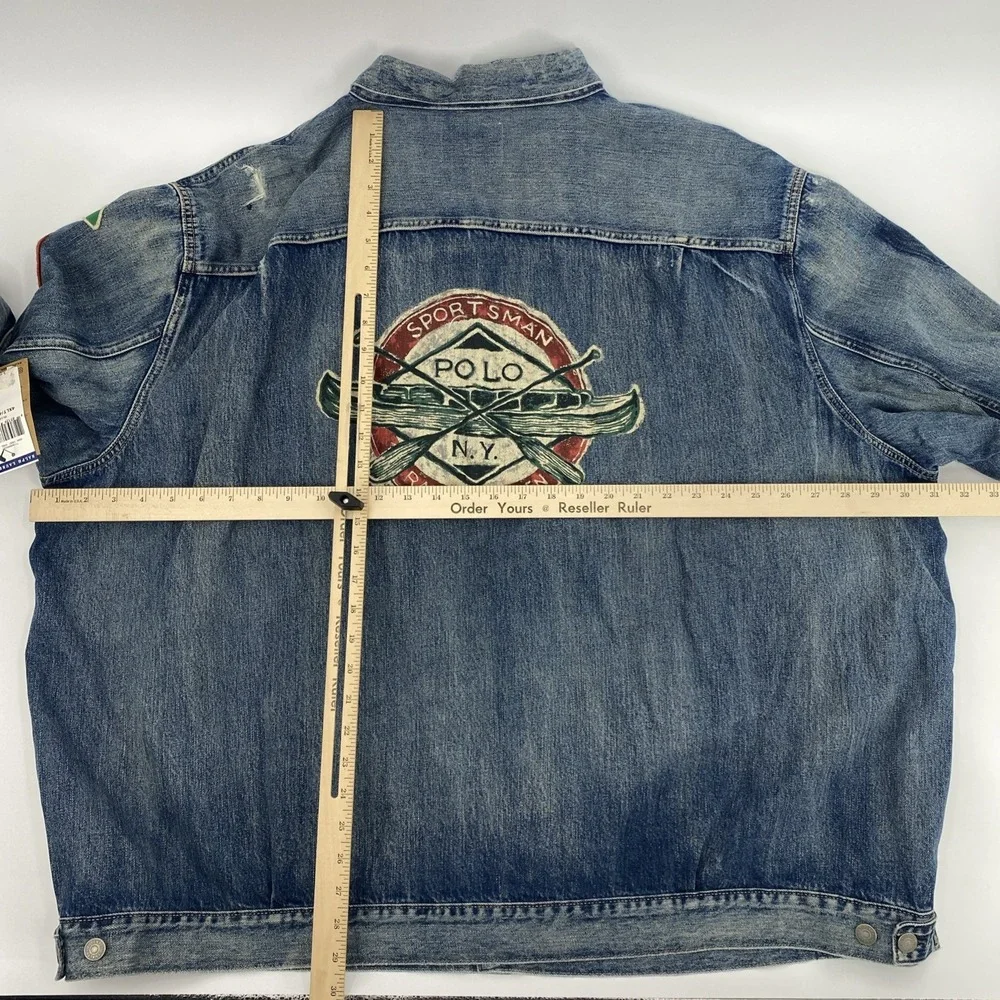 NEW Polo Ralph Lauren Denim Jacket Mens 4XLT Blue Sportsman Patchwork USA Flag